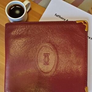 Cartier Vintage Burgundy Leather Wallet with Gold Accents